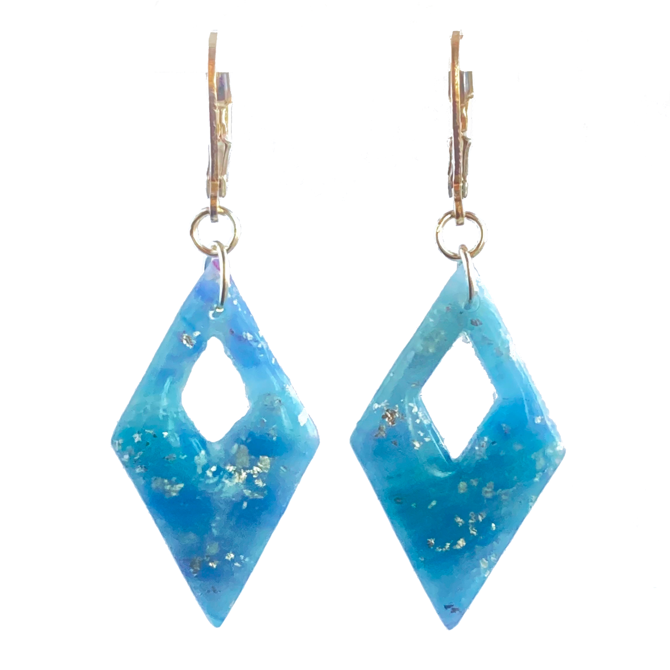 Blue & Silver Marble Open Diamond Dangles