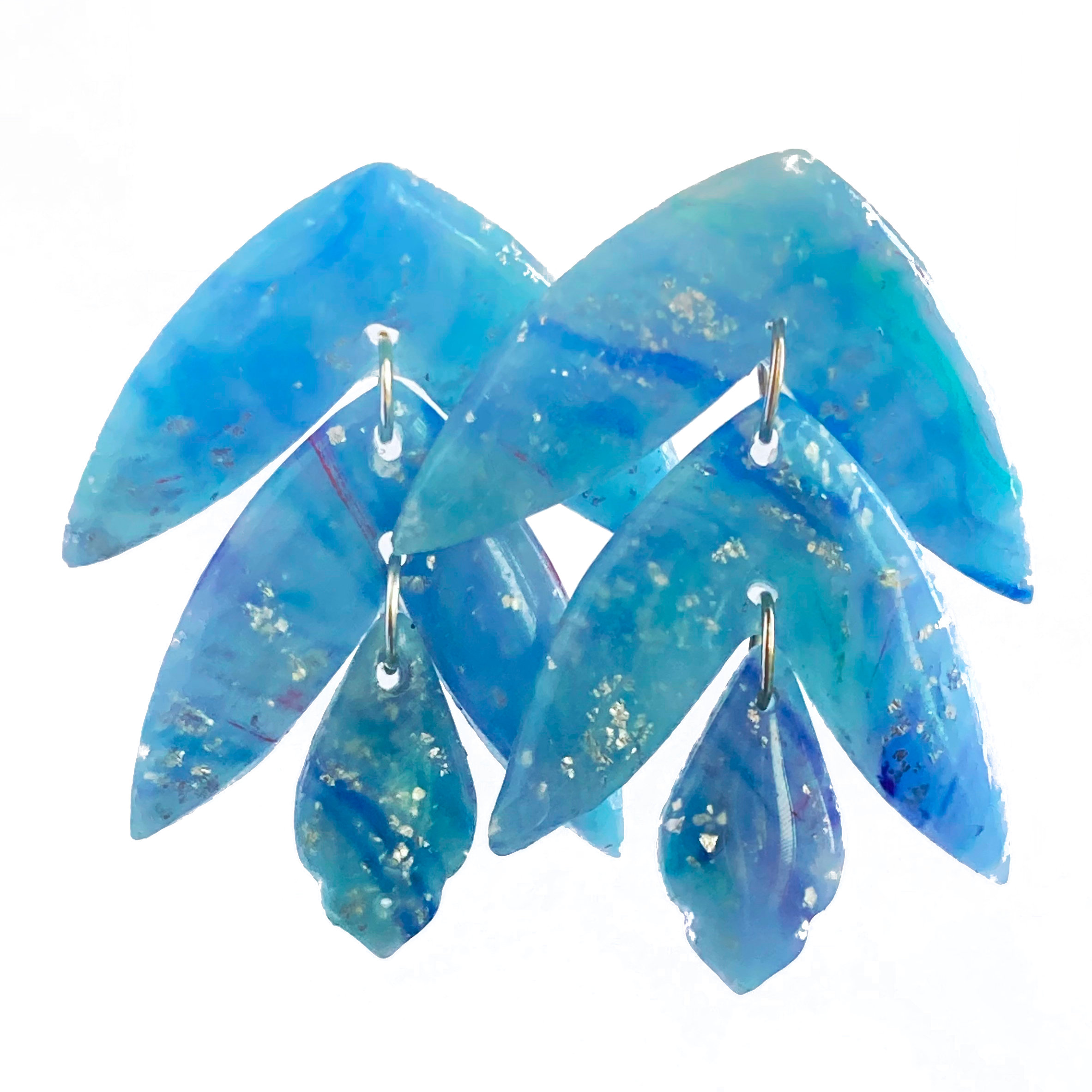 Blue & Silver Marble Leaf Dangles