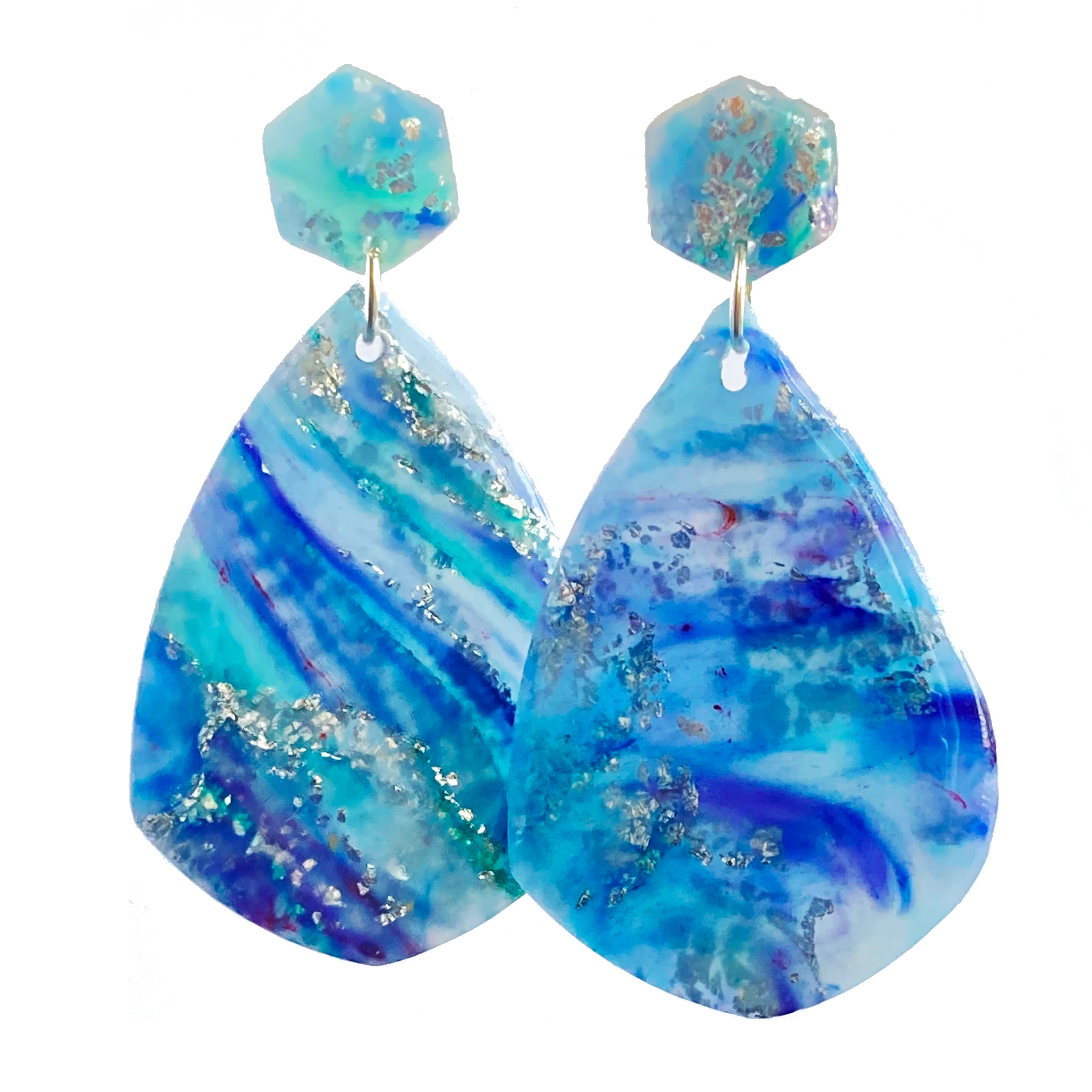 Blue, Turquoise & Silver Marble Kite Dangles