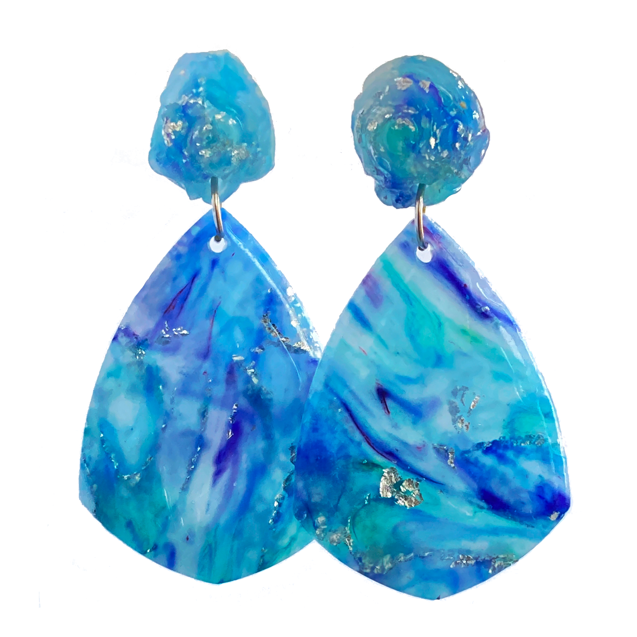 Blue, Turquoise & Silver Marble Kite Dangles