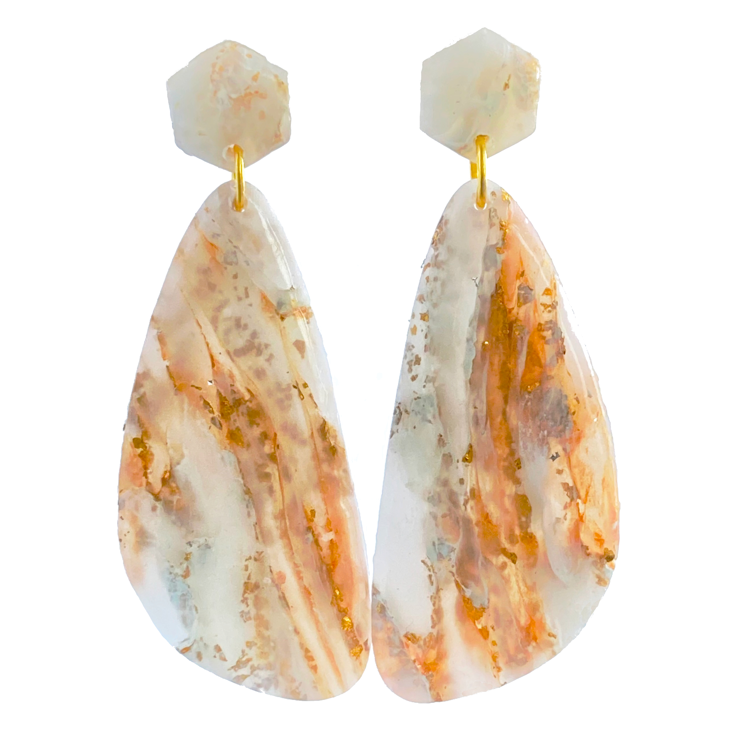 Copper, White & Gold Marble Pebble Dangles