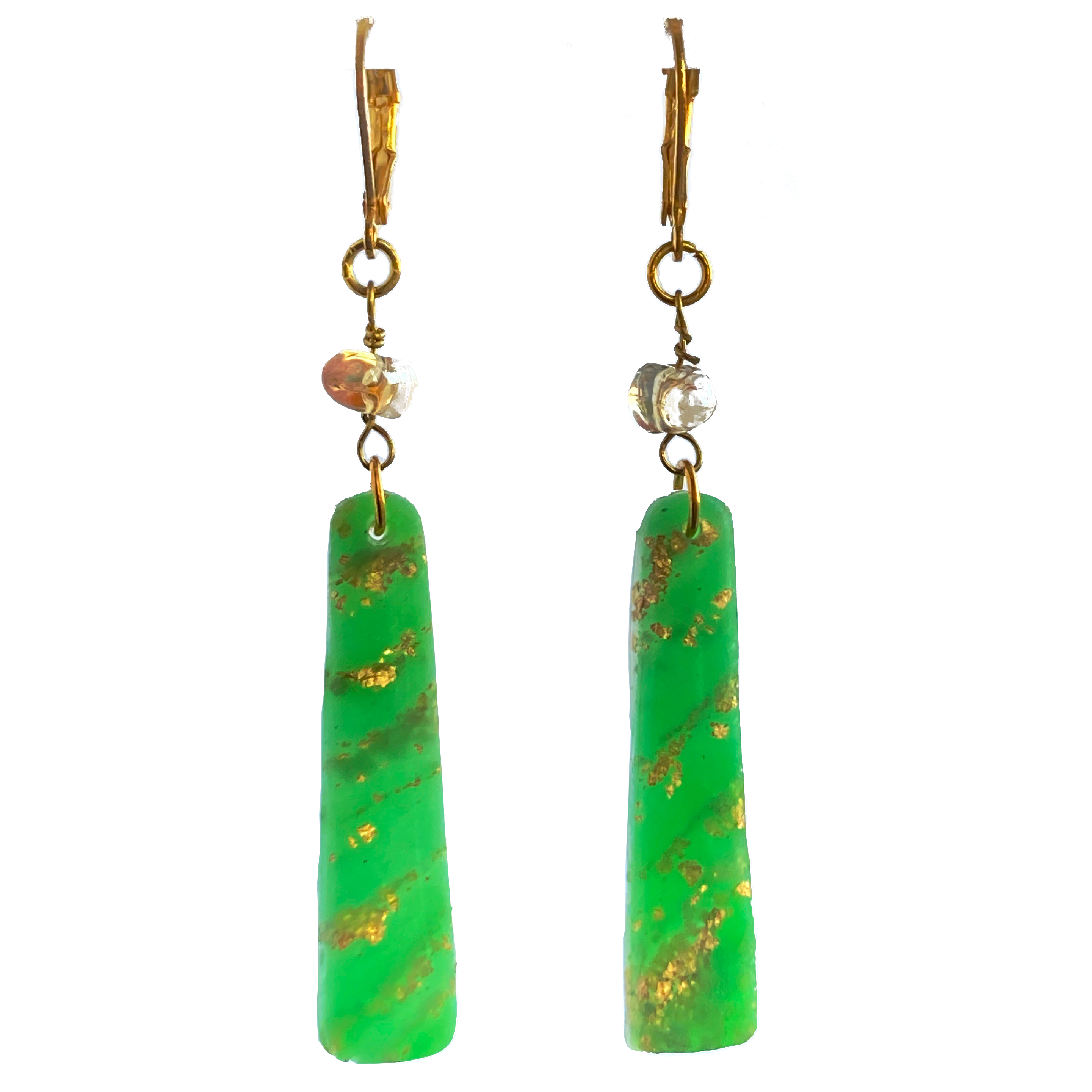 Emerald & Gold Marble Long Dangles