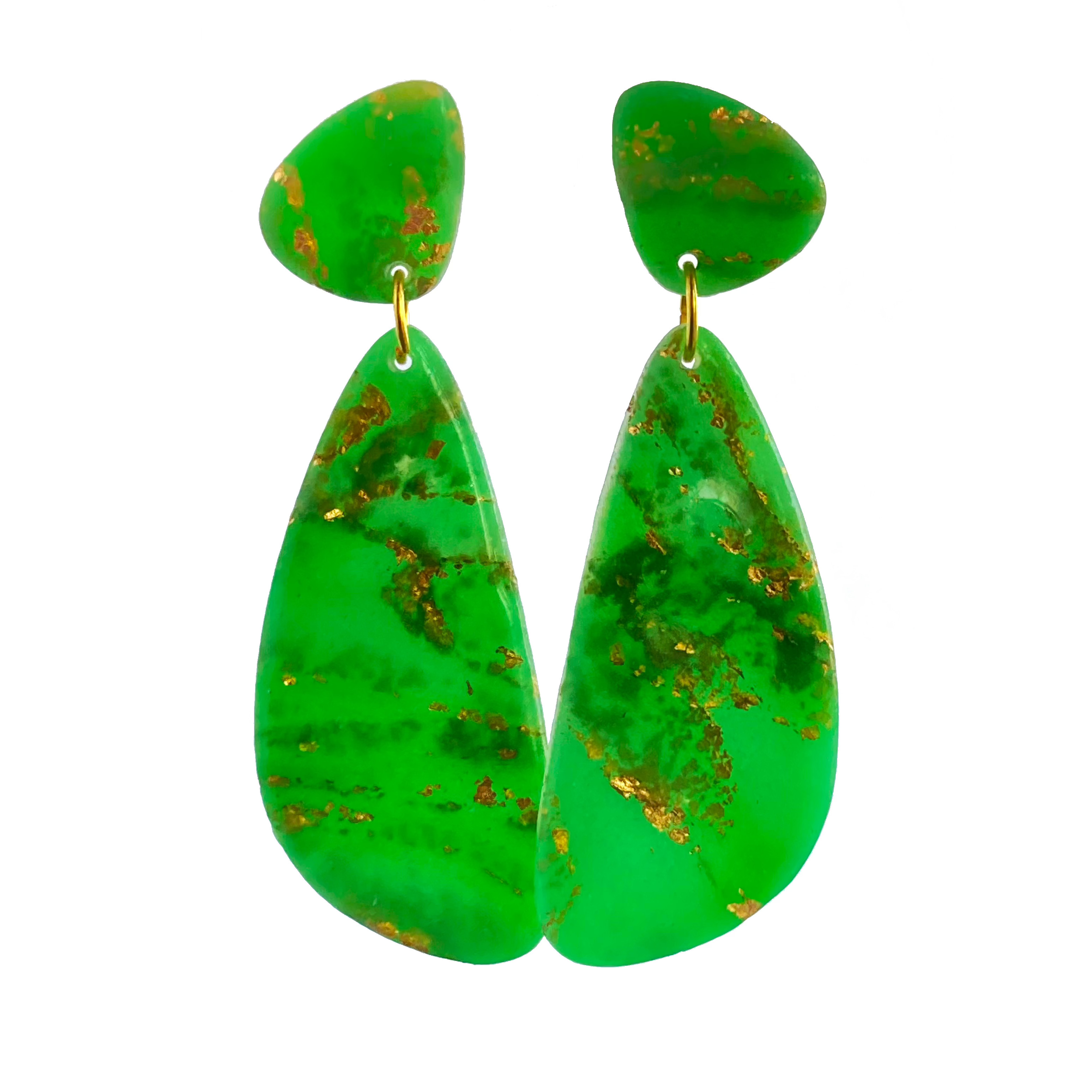 Emerald & Gold Pebble Dangles