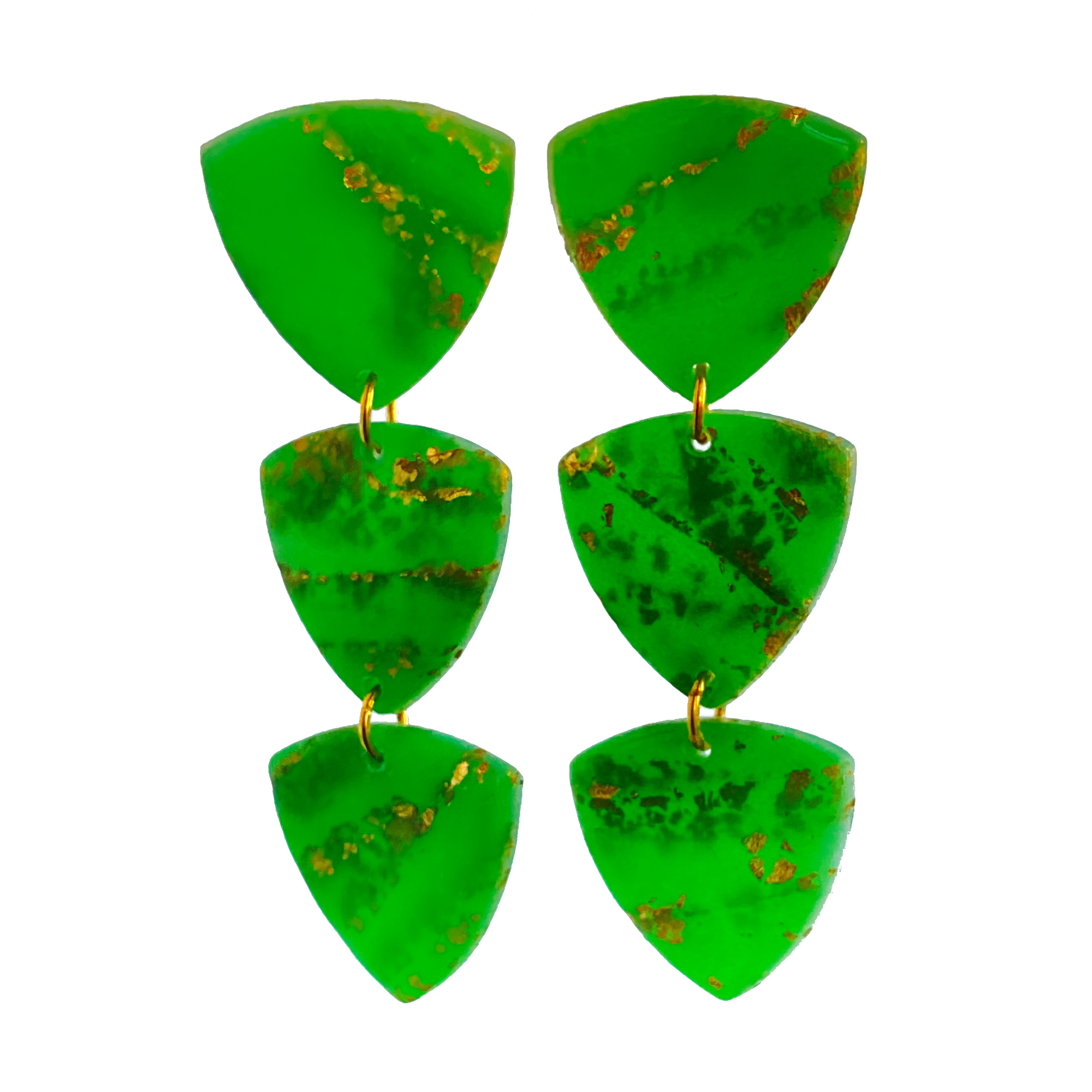 Emerald & Gold Marble Triangle Trio Dangles