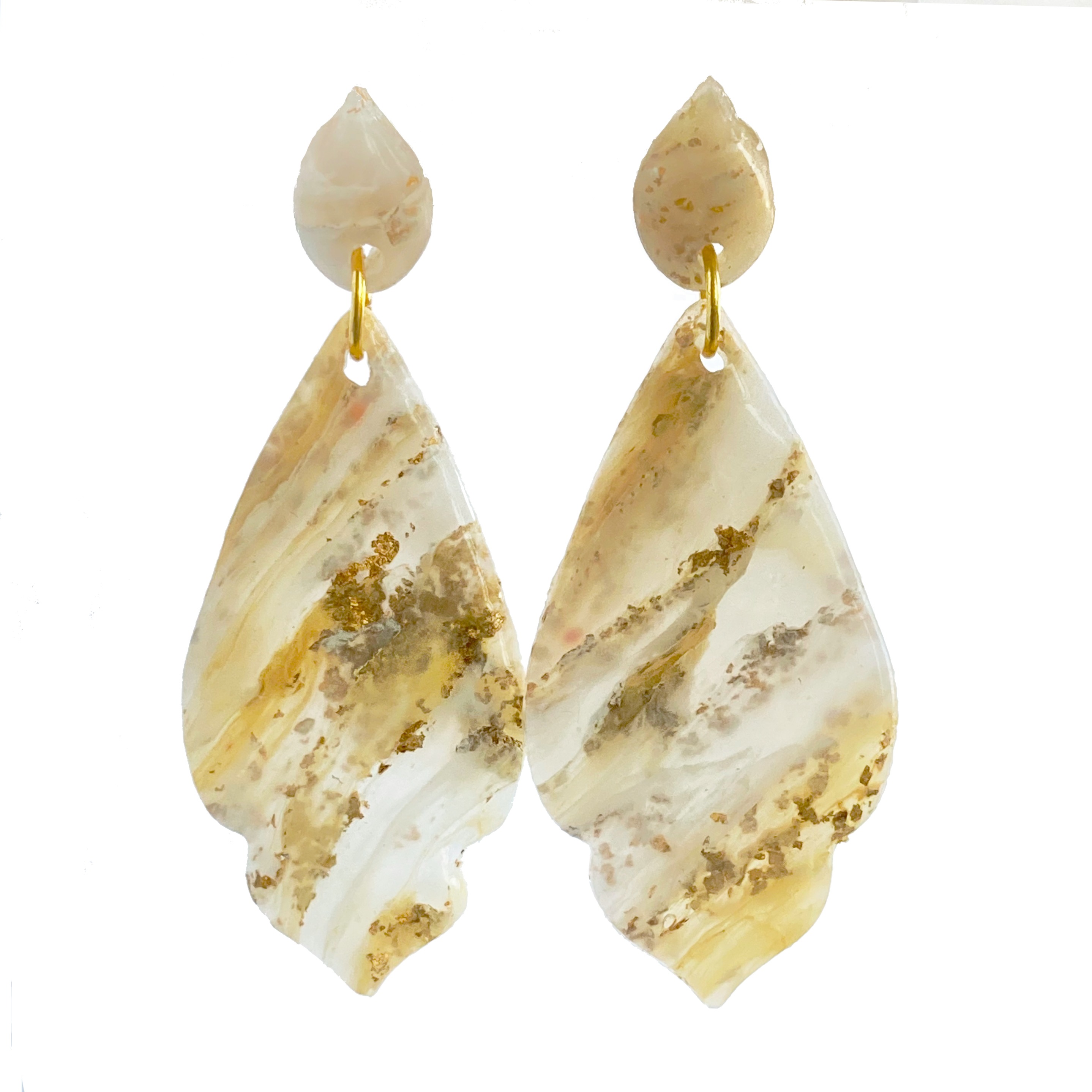 Gold Marble Scalloped Teardrop Dangles