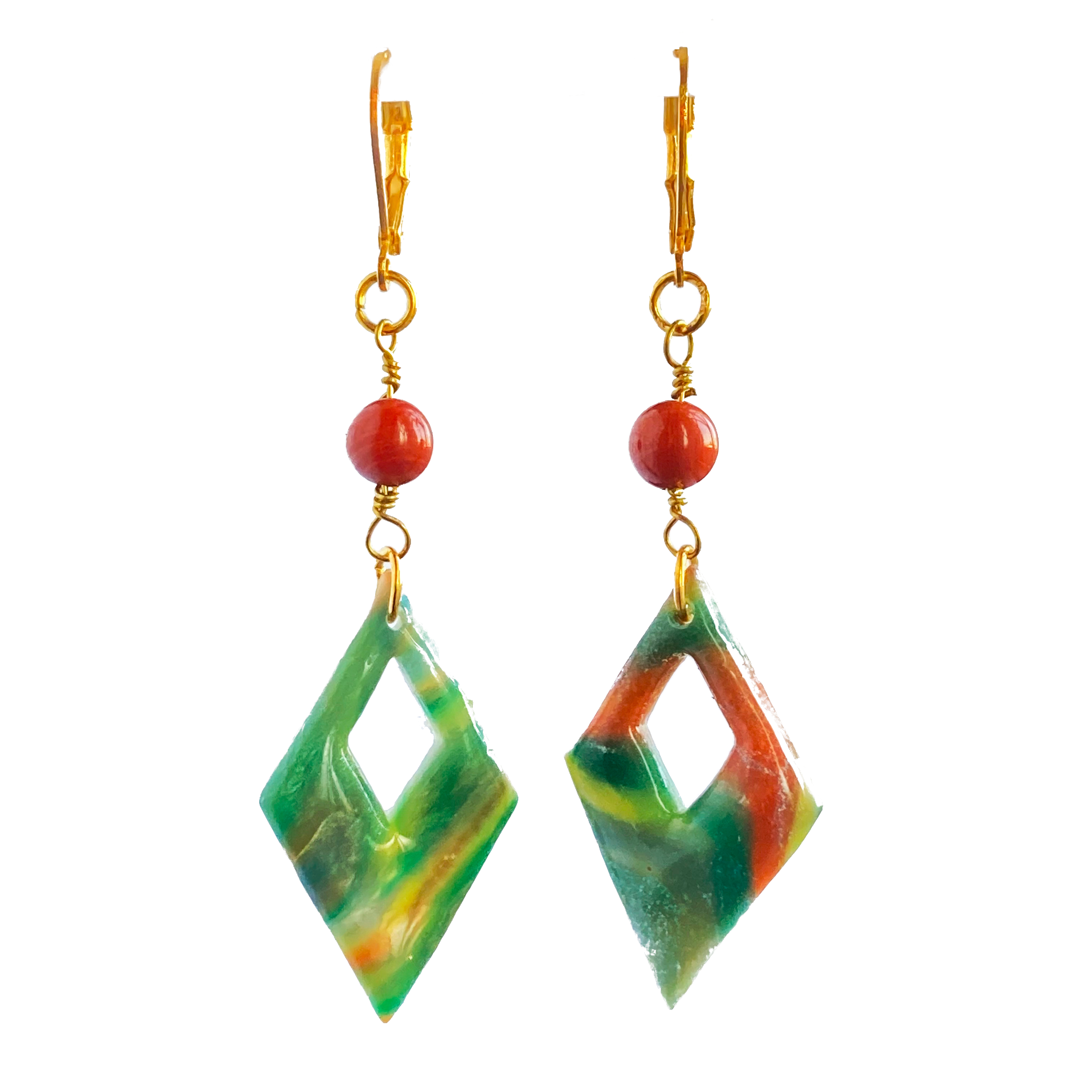 Green & Red Open Diamond Dangles