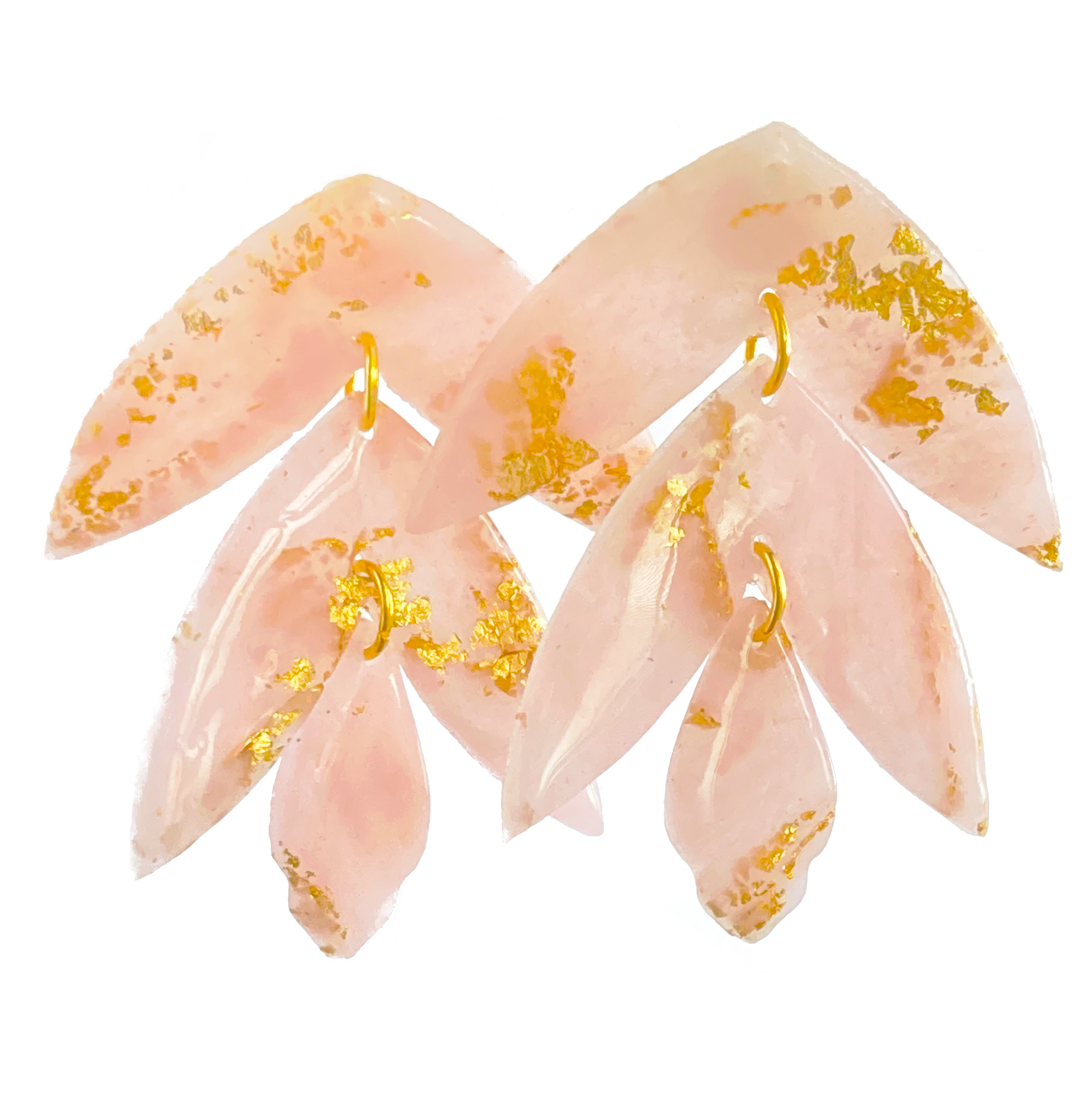 Pink Quartz & Gold Marble Leaf Dangles