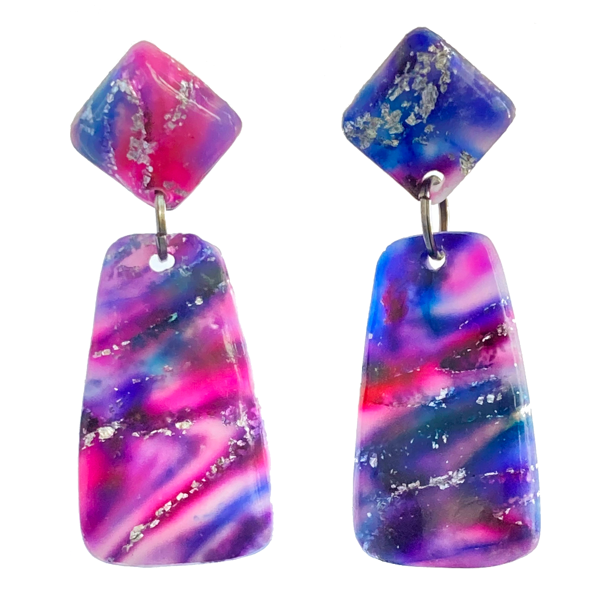 Purple, Pink & Silver Marble Rounded Rectangle Dangles