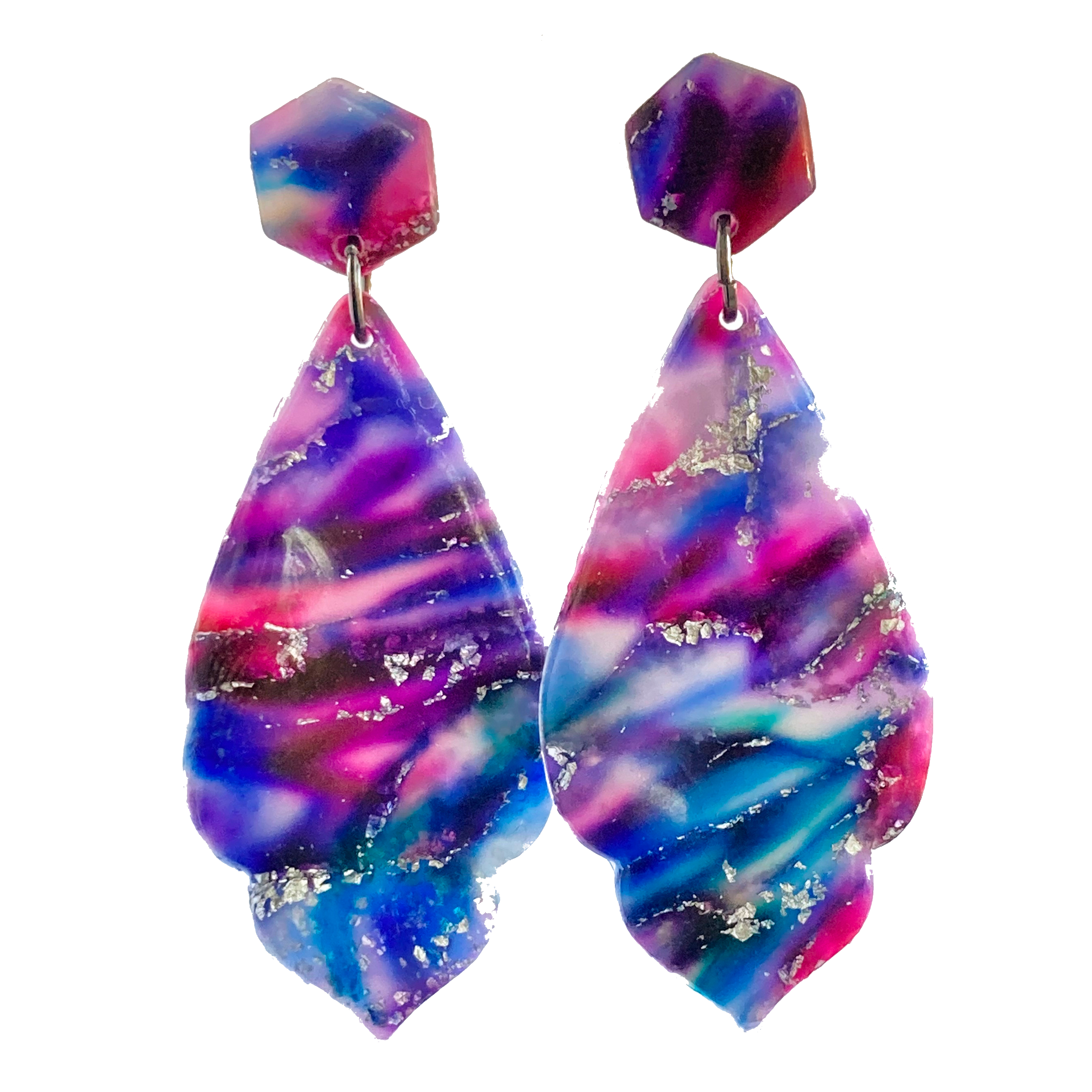Purple, Pink & Silver Scalloped Tear Drop Dangles