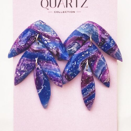 Purple, Blue & Silver Stripe Leaf Dangles