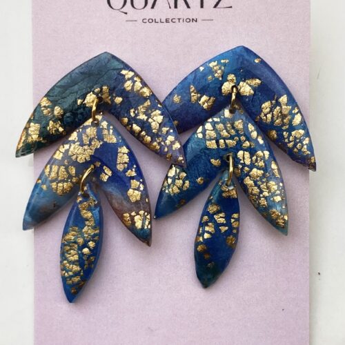 Blue & Green Gold Crackle Leaf Dangles